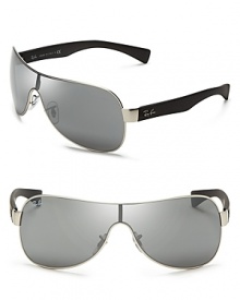 Like the comfort of wayfarer-style arms, but the look of shield-style wire frames? Have them both in this clever Ray-Ban design. Like the comfort of wayfarer-style arms, but the look of shield-style wire frames? Have them both in this clever Ray-Ban design.