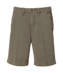 Stylish shorts in fine, pure olive cotton - Soft yet durable fabric has a rugged, well-worn look - Longer Bermuda cut with belt loops, zip fly and button closure - Slash pockets at sides, flap pockets at rear - Crease detail elongates the silhouette - Relaxed and casually cool, great for everyday leisure - Pair with button downs, t-shirts and polos Stylish shorts in fine, pure olive cotton - Soft yet durable fabric has a rugged, well-worn look - Longer Bermuda cut with belt loops, zip fly and button closure - Slash pockets at sides, flap pockets at rear - Crease detail elongates the silhouette - Relaxed and casually cool, great for everyday leisure - Pair with button downs, t-shirts and polos