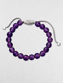 From the Spiritual Bead Collection. A simple strand of richly hued, 8mm amethyst beads on a sterling silver chain with an oval cable slide clasp.AmethystSterling silverDiameter, about 2Adjustable slide claspImported From the Spiritual Bead Collection. A simple strand of richly hued, 8mm amethyst beads on a sterling silver chain with an oval cable slide clasp.AmethystSterling silverDiameter, about 2Adjustable slide claspImported