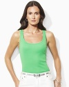 An ideal layering piece, the classic scoopneck tank is stylishly rendered in soft ribbed cotton for superior comfort.