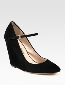 Comfort meets style in this traditional Mary Jane suede silhouette, resting on a covered wedge. Self-covered wedge, 4¼ (110mm)Suede upperAdjustable ankle strapLeather lining and solePadded insoleImported Comfort meets style in this traditional Mary Jane suede silhouette, resting on a covered wedge. Self-covered wedge, 4¼ (110mm)Suede upperAdjustable ankle strapLeather lining and solePadded insoleImported