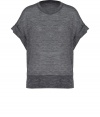 Work an edge of effortless cool into your daytime look with Iros anthracite heather top, detailed in a weighty wool-linen mix perfect for transitioning into the new season in style - Rounded neckline, draped short sleeves, rolled cuffs, stitched trim - Relaxed boxy fit - Layer over camisoles and trend favorite leather leggings