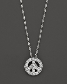From the Tiny Treasures collection, a diamond peace sign necklace; with signature ruby accent. Designed by Roberto Coin. From the Tiny Treasures collection, a diamond peace sign necklace; with signature ruby accent. Designed by Roberto Coin.