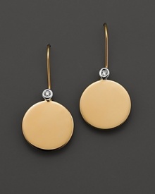 From the Chic & Shine collection, gold disc earrings with bezel-set diamonds. With signature ruby accent. Designed by Roberto Coin. From the Chic & Shine collection, gold disc earrings with bezel-set diamonds. With signature ruby accent. Designed by Roberto Coin.