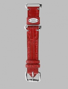 Rich lizard with stunning details to easily change the look of your Selleria timepiece. Teju lizard Bold hand topstitched accents Metallic stitched bar tacking Removable Selleria medallion Polished stainless steel buckle Width, 18mm (.71) Made in Switzerland Rich lizard with stunning details to easily change the look of your Selleria timepiece. Teju lizard Bold hand topstitched accents Metallic stitched bar tacking Removable Selleria medallion Polished stainless steel buckle Width, 18mm (.71) Made in Switzerland