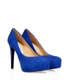 Designer pumps made ​.​.of fine, royal blue suede - Stylish platform with high, sturdy stiletto heel is comfortable and cool - Eye-catching color looks great with a cocktail dress, or with simple looks like a classic pencil skirt and button down, or with skinny jeans and a favorite blouse