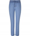 Chic light blue drawstring pants from See by Chloe - Channel style and comfort in these drawstring pants - Wide shirred waistband, drawstring front, side pockets, slim straight fit - Pair with a long sleeve henley, an oversized blazer, and wedges