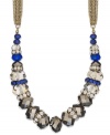 INC International Concepts' single strand necklace flaunts blue glass, plastic stones, hematite glass stones and crystal accents. Crafted in 12k gold-plated mixed metal. Approximate length: 18 inches + 2-inch extender. Approximate drop: 5 inches.