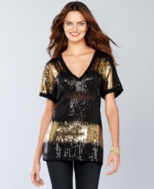 Contrasting sequins add a unique touch to INC's tunic. Another sexy surprise: the semi-sheer fabric shows just the right amount of skin! Contrasting sequins add a unique touch to INC's tunic. Another sexy surprise: the semi-sheer fabric shows just the right amount of skin!