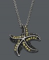 Express your love for all things aquatic with this sparkling sea creature. Crafted in sterling silver, a textured starfish features round-cut yellow diamonds (1/5 ct. t.w.) surrounded by sparkling black diamond accents. Approximate length: 18 inches. Approximate drop: 1/2 inch.