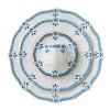 Though Grenville's geometric shapes and studs, set in a narrow border, lend the pattern a modern feel, the stylish leaf and flower elements closely follow classic Derby tradition.