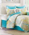 Modern allure! This Echo Hudson Paisley bolster features a vibrant turquoise landscape with chartreuse embroidery. Button accents complete the chic look.