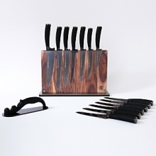 An exceptional collection of knives from Schmidt Brothers with superior stainless steel blades that slice, mince and dice with maximum precision. Outfitted with soft, ergonomic handles for total control, this classic set empowers you for every preparation. The collection includes a 9 Bread Knife, 8 Chef Knife, 8 Slicer Knife, 7 Slim Santoku Knife, 7 Boning Knife, 6 Tomato/Bagel Knife, 4 Partoku Knife, six 5 Steak Knives, Two-Stage Sharpener and Downtown Block. An exceptional collection of knives from Schmidt Brothers with superior stainless steel blades that slice, mince and dice with maximum precision. Outfitted with soft, ergonomic handles for total control, this classic set empowers you for every preparation. The collection includes a 9 Bread Knife, 8 Chef Knife, 8 Slicer Knife, 7 Slim Santoku Knife, 7 Boning Knife, 6 Tomato/Bagel Knife, 4 Partoku Knife, six 5 Steak Knives, Two-Stage Sharpener and Downtown Block.