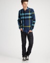 The iconic check design is refreshed with bright color in softly brushed cotton flannel. Buttonfront Chest patch pockets Cotton Machine wash Imported 