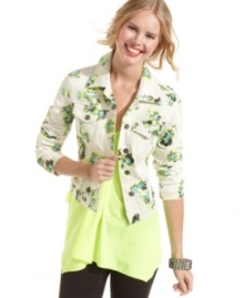 Prepare your wardrobe for a floral takeover! Jessica Simpson's denim jacket is one of our favorite toppers of the season, thanks to a fresh-as-spring floral print. Prepare your wardrobe for a floral takeover! Jessica Simpson's denim jacket is one of our favorite toppers of the season, thanks to a fresh-as-spring floral print.