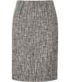 Immaculately cut in an exquisite mix of wool and angora, Paule Kas pencil skirt is a luxe staple tailored to all-season sophistication - Pleat detail at waist, hidden back zip, kick pleat, fitted - Pair with fine knit cashmere pullovers and ladylike pin heels