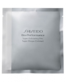 Shiseido Bio-Performance Super Exfoliating Discs. Unique dual-sided disc provides gentle and effective micro-dermabrasion to visibly minimize the appearance of fine lines and pores. The textured cotton side gently exfoliates, while the silk side softly refines and polishes. Formulated with Bio-Exfoliderm, including yeast, TMG and rice bran to soften skin and promote natural cell exfoliation. For maximum results use with Bio-Performance Super Refining Essence. Excellent for all skin types. Use once weekly after cleansing. Shiseido Bio-Performance Super Exfoliating Discs. Unique dual-sided disc provides gentle and effective micro-dermabrasion to visibly minimize the appearance of fine lines and pores. The textured cotton side gently exfoliates, while the silk side softly refines and polishes. Formulated with Bio-Exfoliderm, including yeast, TMG and rice bran to soften skin and promote natural cell exfoliation. For maximum results use with Bio-Performance Super Refining Essence. Excellent for all skin types. Use once weekly after cleansing.