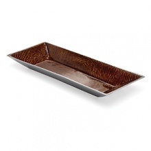 Handcrafted and polished, this aluminum tray is embellished with a dark amber interior.