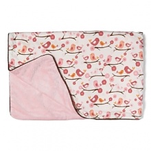 Birds frolic on blooming tree branches on this colorful knit blanket. Shades of pink and orange, trimmed in brown, highlight the print which reverses to a soft, plush velour.The American Academy of Pediatrics and the U.S. Consumer Product Safety Commission have made recommendations for safe bedding practices for babies. When putting infants under 12 months to sleep, remove pillows, quilts, comforters, and other soft items from the crib. Birds frolic on blooming tree branches on this colorful knit blanket. Shades of pink and orange, trimmed in brown, highlight the print which reverses to a soft, plush velour.The American Academy of Pediatrics and the U.S. Consumer Product Safety Commission have made recommendations for safe bedding practices for babies. When putting infants under 12 months to sleep, remove pillows, quilts, comforters, and other soft items from the crib.