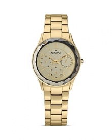Skagen Faceted Bezel Big Gold Steel Link Watch, 34mm Skagen Faceted Bezel Big Gold Steel Link Watch, 34mm