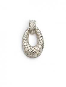 THE LOOKBasketweave collectionBasketweave textured designPerforated accentsSterling silver setting Latch closure THE MEASUREMENTLength, about 1.75ORIGINMade in USAPlease note: chain not included. THE LOOKBasketweave collectionBasketweave textured designPerforated accentsSterling silver setting Latch closure THE MEASUREMENTLength, about 1.75ORIGINMade in USAPlease note: chain not included.