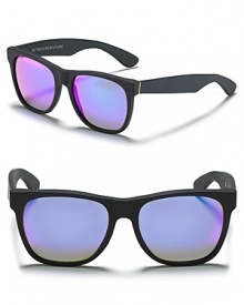 Classic wayfarer sunglasses with mirrored lenses exude chic style wherever you go. Classic wayfarer sunglasses with mirrored lenses exude chic style wherever you go.