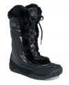 The North Face's Nuptse faux-fur boots feature a lace-up closure, faux fur lining and trim, as well as down insulation for warmth.