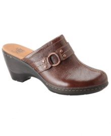 A belted embellishment on the side and textured wedge heel add just the right amount of decorative detail to Sofft's Camden mules. They're the perfect option for a laid-back look, and are sure to become one of your favorite weekend styles! A belted embellishment on the side and textured wedge heel add just the right amount of decorative detail to Sofft's Camden mules. They're the perfect option for a laid-back look, and are sure to become one of your favorite weekend styles!