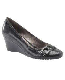 Metal buckle hardware embellishment and a wedge heel serve as decorative details for Sofft's Torino round-toe pumps. Available in an array of finishes, they're a versatile style that's adaptable for work as well as weekends. Metal buckle hardware embellishment and a wedge heel serve as decorative details for Sofft's Torino round-toe pumps. Available in an array of finishes, they're a versatile style that's adaptable for work as well as weekends.