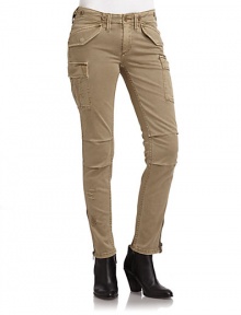 THE LOOKArmy-inspired cargo styleDual angled flap pocketsDual cargo pockets at thighsZip detail at cuffsDual flap pockets with snap closuresTHE FITRise, about 8Inseam, about 27THE MATERIALCotton/elastaneCARE & ORIGINDry cleanImportedModel shown is 5'8 (172½cm) wearing US size Small. THE LOOKArmy-inspired cargo styleDual angled flap pocketsDual cargo pockets at thighsZip detail at cuffsDual flap pockets with snap closuresTHE FITRise, about 8Inseam, about 27THE MATERIALCotton/elastaneCARE & ORIGINDry cleanImportedModel shown is 5'8 (172½cm) wearing US size Small.