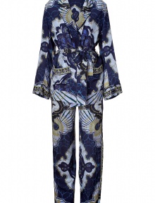 Effortless and incredibly luxurious, Emilio Puccis silk pajamas are perfect for wearing ready-to-wear as a sartorial take on one of this seasons favorite trends - Top with notched collar, long sleeves, piped trim throughout, front patch pockets, self-tie sash around the waist, side slits - Trousers with drawstring waistline, wide leg - Easy fit - Wear out with statement accessories and chunky gold jewelry Effortless and incredibly luxurious, Emilio Puccis silk pajamas are perfect for wearing ready-to-wear as a sartorial take on one of this seasons favorite trends - Top with notched collar, long sleeves, piped trim throughout, front patch pockets, self-tie sash around the waist, side slits - Trousers with drawstring waistline, wide leg - Easy fit - Wear out with statement accessories and chunky gold jewelry