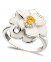 Put some spring in your style. This flower ring features round-cut citrine (1/8 ct. t.w.), sparkling diamond accents, and polished petals in white enamel. Crafted in sterling silver. Size 7.
