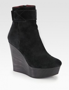 A shimmering design heightened by a powerful wooden wedge, crafted of fine suede with a hint of sparkle. Wooden wedge, 5 (125mm)Wooden platform, 1½ (40mm)Compares to a 3½ heel (90mm)Sparkle-coated suede upperSide zip with velcro strapLeather liningRubber solePadded insoleImported A shimmering design heightened by a powerful wooden wedge, crafted of fine suede with a hint of sparkle. Wooden wedge, 5 (125mm)Wooden platform, 1½ (40mm)Compares to a 3½ heel (90mm)Sparkle-coated suede upperSide zip with velcro strapLeather liningRubber solePadded insoleImported