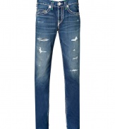 With Western-inspired details, and stylish distressing, these jeans from True Religion will amp up your casual basics - Classic five-pocket styling, destroyed detailing, decorative back pockets with logo detail, contrast stitching - Straight leg, slim fit - Pair with a tee and a blazer or a cashmere sweater