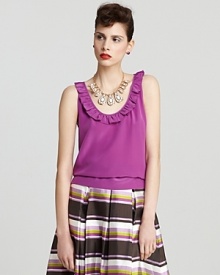 A girlish take on glamour, this kate spade new york top dresses up your classic silk top with playful ruffles and a peppy purple hue. A girlish take on glamour, this kate spade new york top dresses up your classic silk top with playful ruffles and a peppy purple hue.