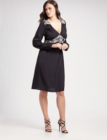 EXCLUSIVELY AT SAKS. A stretch silk, long sleeve design with boldly printed accents.V-neck Center front button details Printed trim along yoke and empire waist Long sleeves Banded cuffs Self-ties at waist About 27½ from natural waist 95% silk/5% elastene Dry clean Imported Additional Information Women's Salon Z Size Guide EXCLUSIVELY AT SAKS. A stretch silk, long sleeve design with boldly printed accents.V-neck Center front button details Printed trim along yoke and empire waist Long sleeves Banded cuffs Self-ties at waist About 27½ from natural waist 95% silk/5% elastene Dry clean Imported Additional Information Women's Salon Z Size Guide
