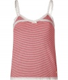 Adorable red and ecru lingerie-inspired striped top from Juicy Couture - Stay cozy and stylish in this lovely sleep tank - Stylish micro stripes with delicate lace detail - Perfect for glamorous lounging