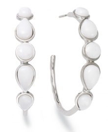 A clean streak. Polished white agate in pear and round cuts (4-8 mm) make a fresh statement on traditional hoop earrings. Set in sterling silver with a post backing. Approximate diameter: 1-1/2 inches. A clean streak. Polished white agate in pear and round cuts (4-8 mm) make a fresh statement on traditional hoop earrings. Set in sterling silver with a post backing. Approximate diameter: 1-1/2 inches.