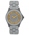 Bright orange accents grab attention with neutral gunmetal on this Pelly collection watch from Marc by Marc Jacobs.
