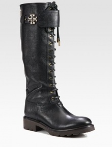 A logoed emblem tops this lace-up leather silhouette for an urban-ready look. Shaft, 15Leg circumference, 13½Leather upperBack zipLeather liningRubber solePadded insoleImported A logoed emblem tops this lace-up leather silhouette for an urban-ready look. Shaft, 15Leg circumference, 13½Leather upperBack zipLeather liningRubber solePadded insoleImported