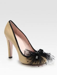 Textured lambskin with smooth contrast piping and a mesh, vintage-inspired bow adornment. Self-covered heel, 4 (100mm)Leather upperLeather lining and solePadded insoleMade in ItalyOUR FIT MODEL RECOMMENDS ordering true size. Textured lambskin with smooth contrast piping and a mesh, vintage-inspired bow adornment. Self-covered heel, 4 (100mm)Leather upperLeather lining and solePadded insoleMade in ItalyOUR FIT MODEL RECOMMENDS ordering true size.