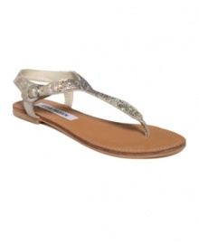 A little color, a lot of sparkle. Steve Madden's Beaming flat thong sandals will fill each step with loads of shine. A little color, a lot of sparkle. Steve Madden's Beaming flat thong sandals will fill each step with loads of shine.