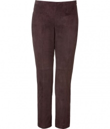 Luxurious pants in dark brown leather - From the classy Swiss label Akris - From the finest, particularly soft leather - Elegant, sexy and hot, hot, hot - leather pants, are THE absolute must-have right now - Slim cut, with a high waisted fit and fashionable 7/8 cropped legs with zippers - Two small side pockets, side zipper closure - Wear this smashing piece classic with a blouse, cashmere pullover or blazer or stylish with a chiffon tunic or pearl-colored blouse - and pumps, booties or boots Luxurious pants in dark brown leather - From the classy Swiss label Akris - From the finest, particularly soft leather - Elegant, sexy and hot, hot, hot - leather pants, are THE absolute must-have right now - Slim cut, with a high waisted fit and fashionable 7/8 cropped legs with zippers - Two small side pockets, side zipper closure - Wear this smashing piece classic with a blouse, cashmere pullover or blazer or stylish with a chiffon tunic or pearl-colored blouse - and pumps, booties or boots