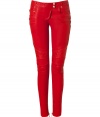 Rock n roll style goes ultra-luxe with these of-the-moment skinny leather pants from Balmain - Snap tab closure, belt loops, quilted panels at top, sides, knees, and back pockets, multiple side zip pockets, zips at hem, skinny fit, biker-style - Wear with an oversized top, a cropped blazer, and platform heels
