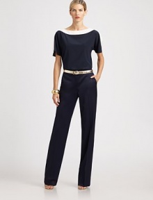 The classic straight-leg style, rendered in a flattering stretch wool blend.Self waistbandZip flySide slash pocketsInseam, about 34Wool/cotton/rayonDry cleanImportedModel shown is 5'10 (177cm) wearing US size 4. The classic straight-leg style, rendered in a flattering stretch wool blend.Self waistbandZip flySide slash pocketsInseam, about 34Wool/cotton/rayonDry cleanImportedModel shown is 5'10 (177cm) wearing US size 4.