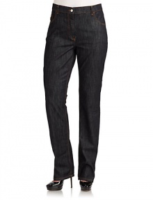 THE LOOKDark wash, gently faded denimWaistband with belt loopsZip fly with button closureBack patch pocketsTHE FITRise, about 10Inseam, about 34THE MATERIALCotton/elastaneCARE & ORIGINMachine washImported THE LOOKDark wash, gently faded denimWaistband with belt loopsZip fly with button closureBack patch pocketsTHE FITRise, about 10Inseam, about 34THE MATERIALCotton/elastaneCARE & ORIGINMachine washImported
