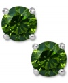 Add a lively touch of springtime green, in one small drop. These sparkling stud earrings feature round-cut green diamonds (2 ct. t.w.) in a four-prong setting of 14k white gold. Approximate diameter: 1/3 inch.