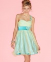 Flowers and sequins unite on this sweet, one-shoulder dress from XOXO – a great party frock with loads of girlish charm!