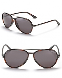 Tom Ford's breakout design of the season in sunglasses is the aviator. Here with a temple detail and adjustable nose pads for secure comfort. Tom Ford's breakout design of the season in sunglasses is the aviator. Here with a temple detail and adjustable nose pads for secure comfort.