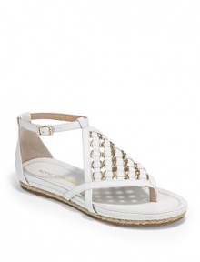 THE LOOKDiamond shape of interlaced leather straps and metal ringsAdjustable ankle strap with buckleEspadrille details at solePadded insoleTHE MATERIALLeather upperLeather liningRubber soleORIGINImported THE LOOKDiamond shape of interlaced leather straps and metal ringsAdjustable ankle strap with buckleEspadrille details at solePadded insoleTHE MATERIALLeather upperLeather liningRubber soleORIGINImported